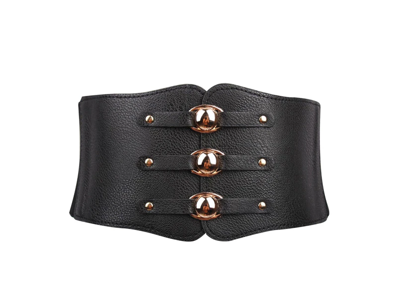 Waist Belt Wide Simple Casual Individual Nice Appearance Contrast Color Stretchy Washable Clasp Waist Strap for Daily Wear Black