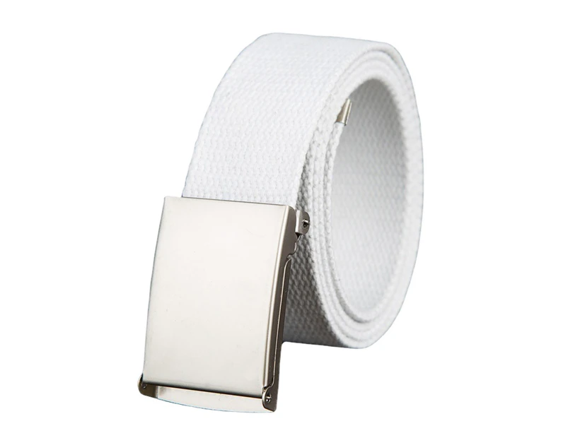 Wide Adjustable Fitted Unisex Belt Canvas Wide Metal Buckle Pants Belt Clothes Ornament White