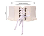 Women Belt Solid Color Bandage Wide Elasticity Faux Leather Dress Belt Waistband Fashion Accessory White