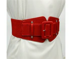 Waist Belt Elastic Adjustable Non-slip Fine Workmanship Comfortable Wear Faux Leather Wide Stretchy Corset Belt for Women Red