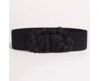 Belt Elastic Double-flower Fabric Wide Elastic Waist Belt for Party Black
