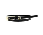Fashion Women Candy Color Thin Narrow Faux Leather Dress Belt Buckle Waistband Black