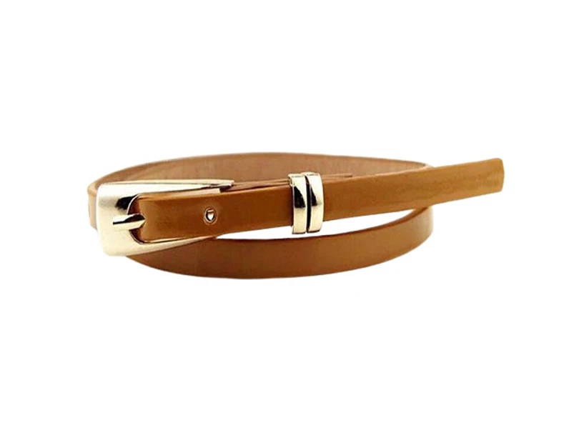 Women's Fashion Candy Color Faux Leather Buckle Skinny Belt Thin Waistband Sash Light Tan
