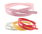 Women's Candy Color 2 Layers Bowknot Thin Narrow Belt PU Leather Waistband Strap Camel