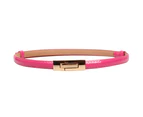 Fashion Faux Leather Women Slim Belt Metal Buckle Solid Color Strap Waistband Rose Red