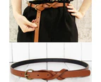 Women\'s Vintage Simple Thin Waist Belt Metal Buckle Skinny Faux Leather Belt White