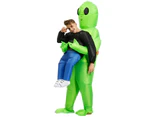 Green Alien Carrying Human Costume Inflatable Funny Blow Up Suit Cosplay For Party