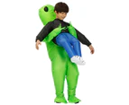 Green Alien Carrying Human Costume Inflatable Funny Blow Up Suit Cosplay For Party