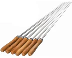 Set of 6 Stainless Steel Flat Skewers with Wooden Handle BBQ Grill 42cm6 thin flat and round sticks