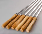 Set of 6 Stainless Steel Flat Skewers with Wooden Handle BBQ Grill 42cm6 thin flat and round sticks