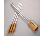 Set of 6 Stainless Steel Flat Skewers with Wooden Handle BBQ Grill 42cm6 thin flat and round sticks