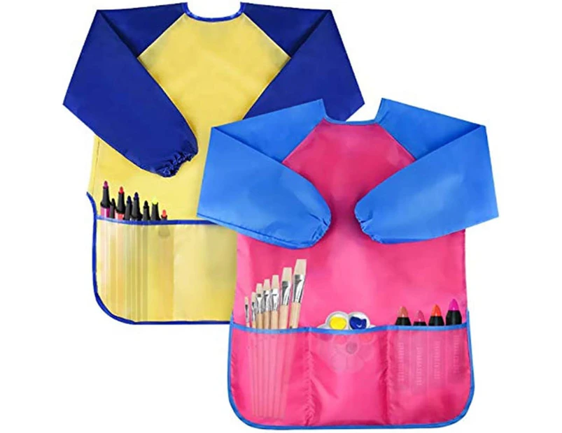 2pcs-children's waterproof coverall Painting Apron Children's Painting Work Wear Craft Apron 2-8 Years Old Long Sleeve Velcro