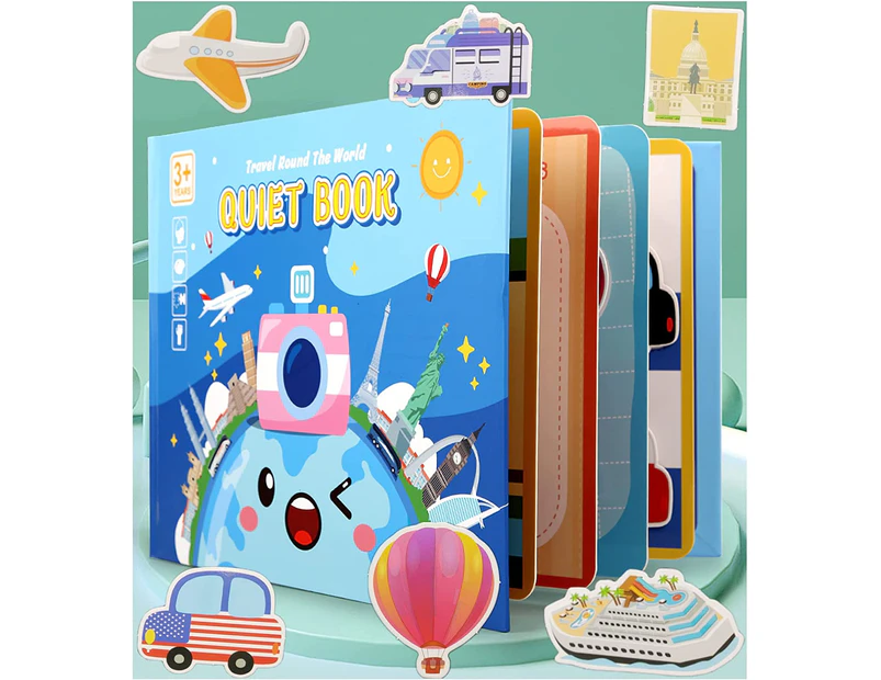 Quiet Book for Toddlers, Montessori Interactive Toys Busy Book for Kids Develop Learning Skills -Travel Theme