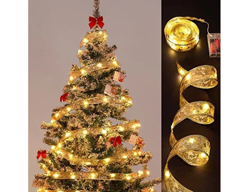 Christmas Fairy Lights, 5M Golden Ribbon Christmas Lights Battery Operated String Lights for Christmas Tree Xmas Decoration -Gold