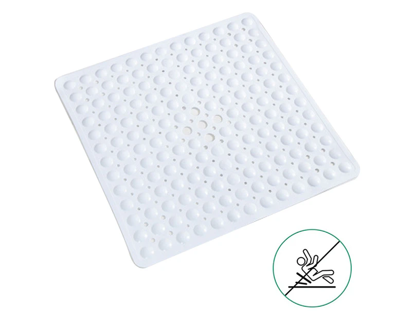 Square Shower Mats Non-slip Anti Mold Bath Mats Machine Washable Bathroom Mat with Suction Cup, Antibacterial Rubber Children's Shower Mat - White