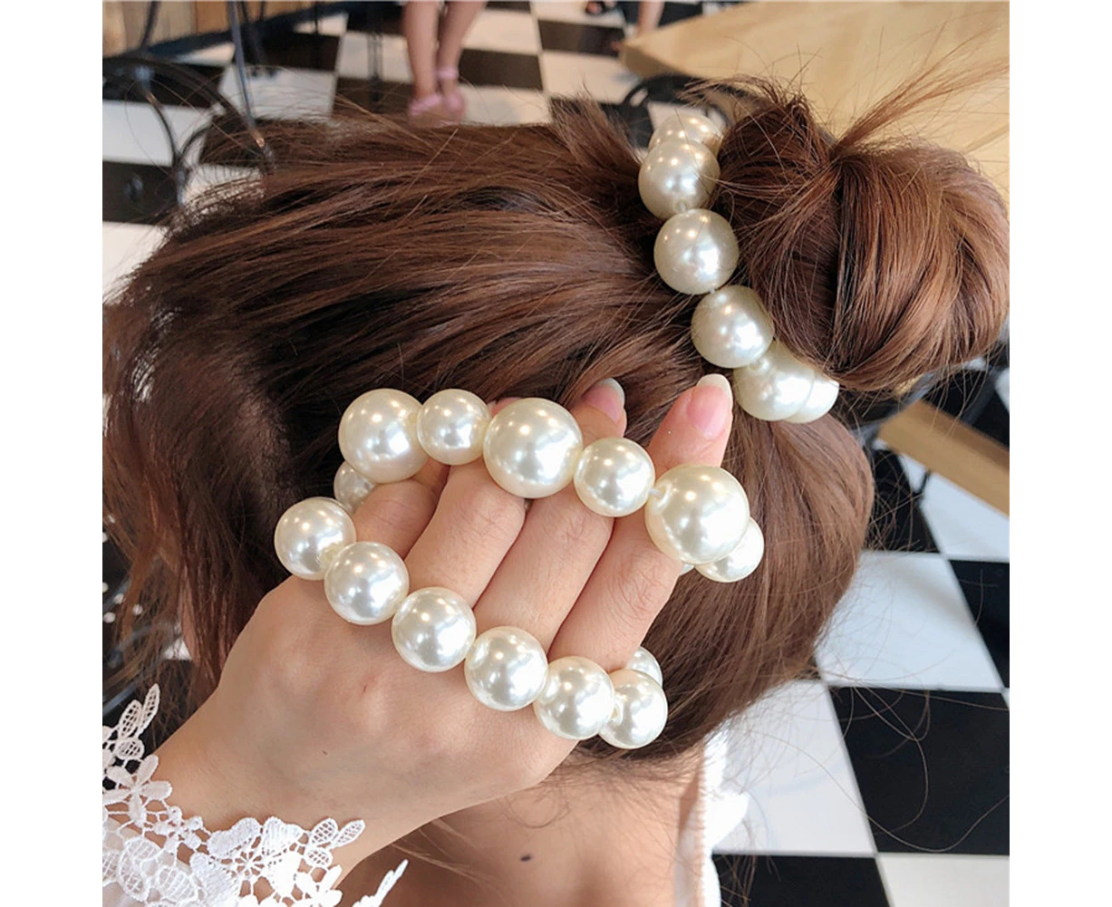 2Pcs Romantic Women Faux Pearl Beaded Ponytail Holder Hair Ring Rope  Accessory-Random Style .au