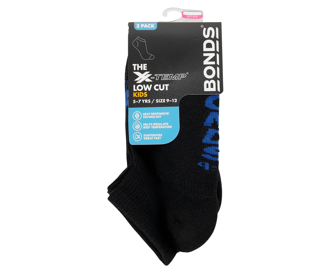 Bonds Men's X-Temp Low Cut Socks 3 Pack - Black