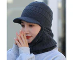 Unisex Hat Solid Color Knitted Acrylic Fiber Plush Lining Neck Scarf Warmer for Outdoor Grey