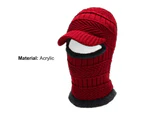 Unisex Hat Solid Color Knitted Acrylic Fiber Plush Lining Neck Scarf Warmer for Outdoor Wine Red