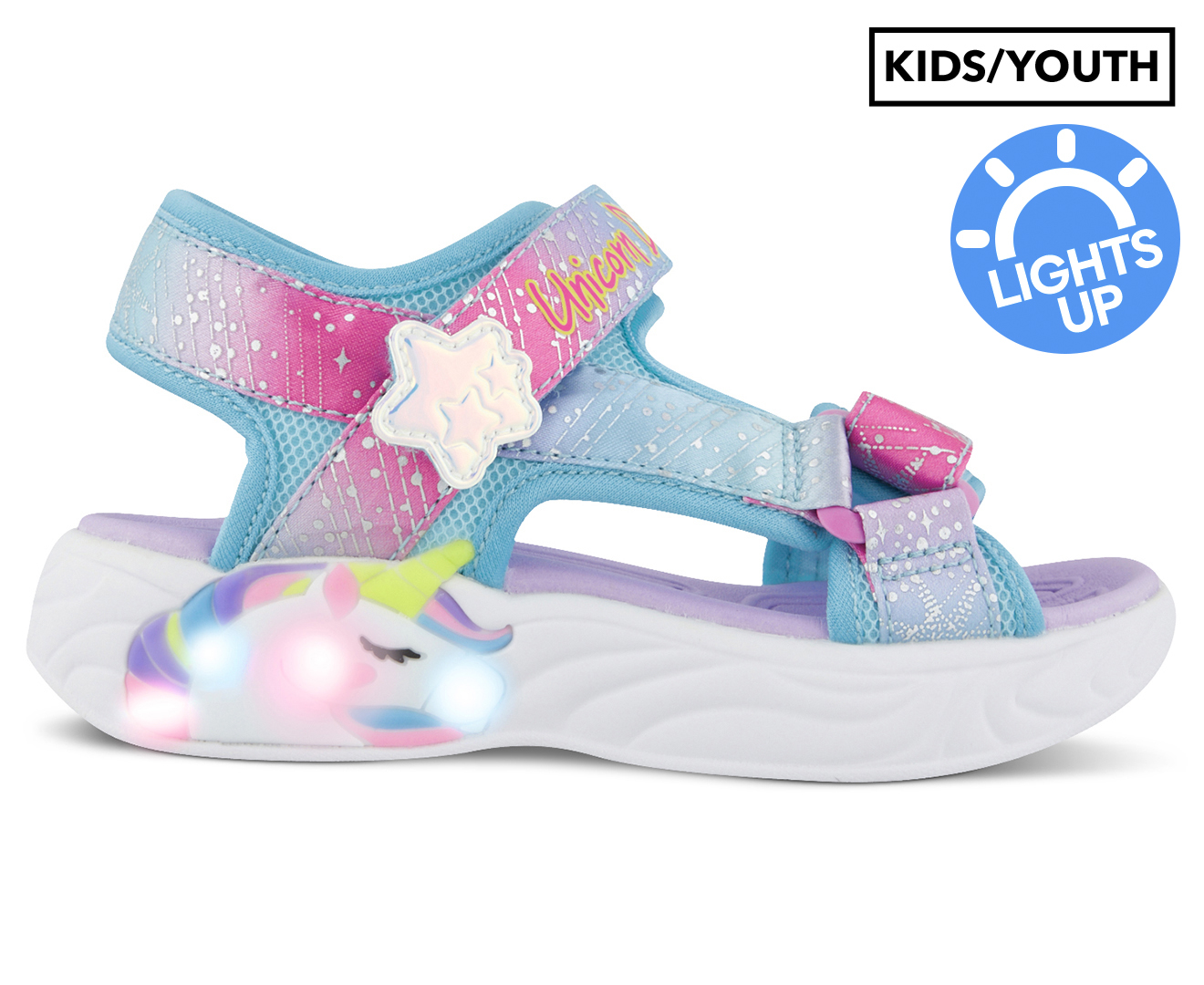Skechers Girls' Unicorn Dreams Majestic Bliss Light Up Sandals -  Blue/Purple/Multi
