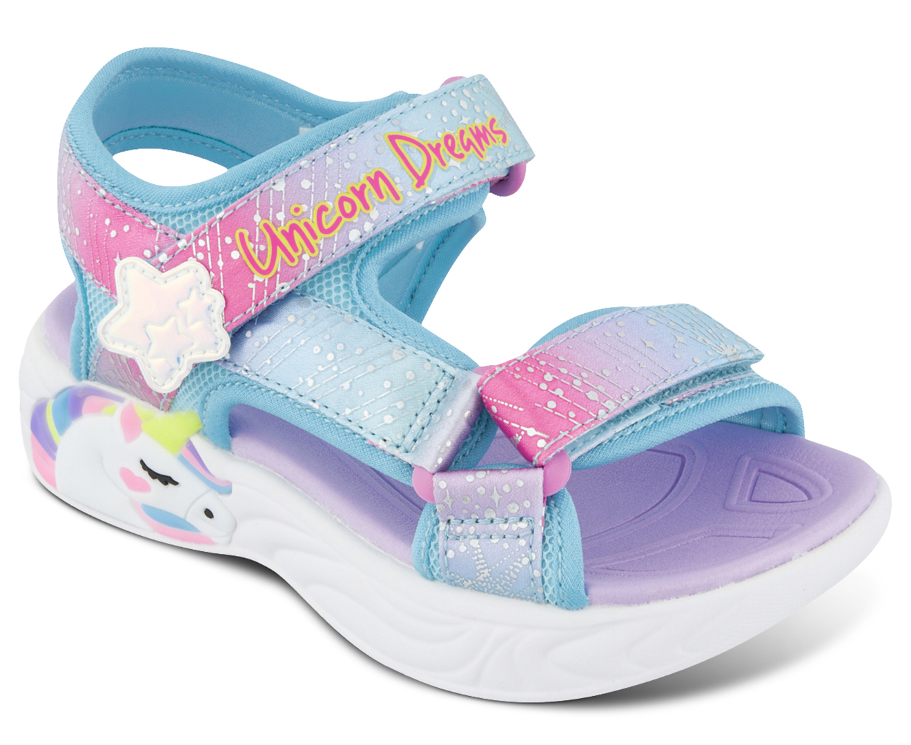Skechers Girls' Unicorn Dreams Majestic Bliss Light Up Sandals -  Blue/Purple/Multi