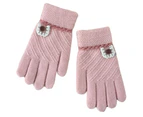 1 Pair Child Gloves Stretchy Skin-friendly Keep Warm Braid Button Winter Gloves for Outdoor Pink