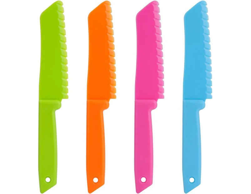 Set of 4 Plastic Serrated Kitchen Knives - Plastic Knives - Kids Safe Chef Nylon Knife / Kids Chef Knife