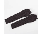1 Pair Winter Arm Gloves Solid Color Half Finger Knitting Twisted Texture Lady Mittens for Daily Wear Dark Gray