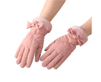 1 Pair Women Gloves Waterproof Windproof Fuzzy Full Fingers Outdoor Mittens for Skiing Light Pink