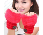 1 Pair Women Gloves Solid Color Warm Autumn Winter Knitted Wrist Length Gloves for Outdoor Red