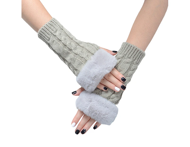 1 Pair Warm Gloves Breathable Good Thermal Insulation Arm Warmer Fingerless Knitted Long Gloves for Writing Light Grey