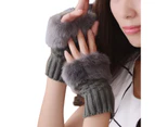 1 Pair Women Gloves Solid Color Fuzzy Plush Warm Winter Mittens for Daily Wear Dark Gray