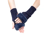 1 Pair Warm Gloves Breathable Good Thermal Insulation Arm Warmer Fingerless Knitted Long Gloves for Writing Navy Blue