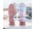 1 Pair Women Gloves Plush Lined Ribbed Cuffs Full Cover Winter Waterproof Letter Print Cycling Gloves for Outdoor Sports Purple