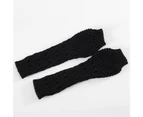 1 Pair Winter Arm Gloves Solid Color Half Finger Knitting Twisted Texture Lady Mittens for Daily Wear Black