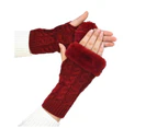 1 Pair Warm Gloves Breathable Good Thermal Insulation Arm Warmer Fingerless Knitted Long Gloves for Writing Wine Red