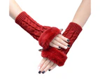 1 Pair Warm Gloves Breathable Good Thermal Insulation Arm Warmer Fingerless Knitted Long Gloves for Writing Wine Red