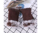 1 Pair Women Gloves Faux Rabbit Fur Half Finger Autumn Winter Coldpoof Drawstring Gloves for Vacation Coffee