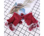1 Pair Women Gloves Faux Rabbit Fur Half Finger Autumn Winter Coldpoof Drawstring Gloves for Vacation Brick Red