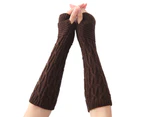 1 Pair Winter Arm Gloves Solid Color Half Finger Knitting Twisted Texture Lady Mittens for Daily Wear Coffee