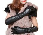 Fashion Women Windproof Long Faux Leather Full Finger Gloves Party Arm Warmers Black