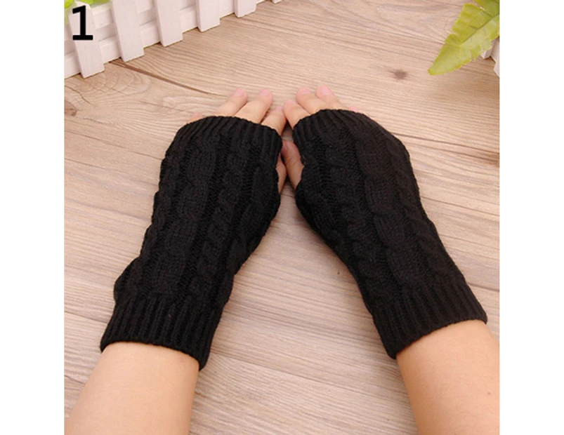 Fashion Women Girl Winter Wrist Warm Knitted Fingerless Soft Gloves Xmas Gift Black
