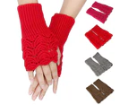 Fashion Solid Color Women Winter Fingerless Gloves Hand Warmer Knitted Mittens Light Gray
