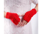 Fashion Solid Color Women Winter Fingerless Gloves Hand Warmer Knitted Mittens Light Gray