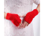Fashion Solid Color Women Winter Fingerless Gloves Hand Warmer Knitted Mittens Rose Red