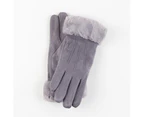 Women Winter Suede Thick Fleece Lined Touch Screen Warm Outdoor Sports Gloves Grey