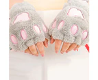 Winter Girl Cute Bear Cats Claw Cashmere Neck Hanging Half Finger Gloves Mittens Beige