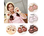 Winter Girl Cute Bear Cats Claw Cashmere Neck Hanging Half Finger Gloves Mittens Khaki