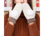 Women Winter Cute Warm Pompom Faux Rabbit Fur Knitted Full Finger Mittens Gloves Light Grey