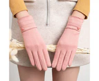 Winter Gloves Button Decor Full Finger Cover Wave Cuff Elegant Style Thin Women Gloves for Outdoor Pink